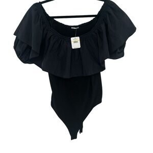Black Ruffled Off-Shoulder Bodysuit